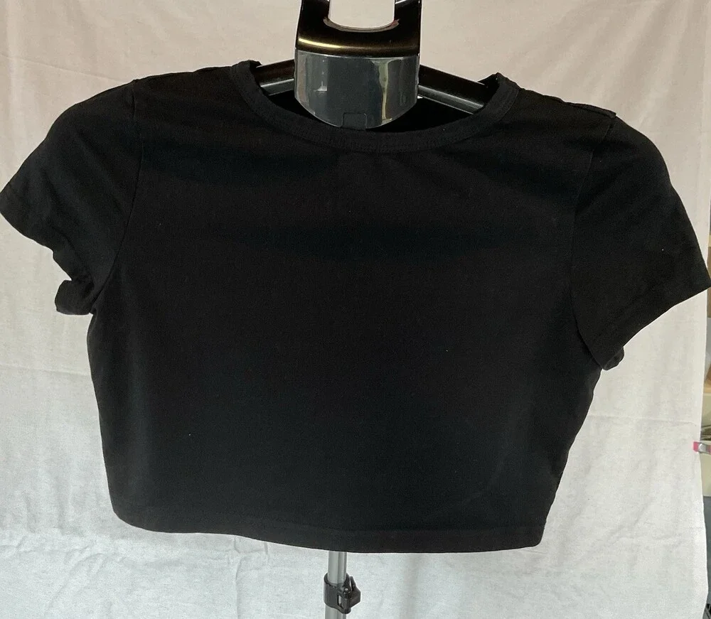 Cropped, Ribbed, T-shirt, Women’s, Black, XL